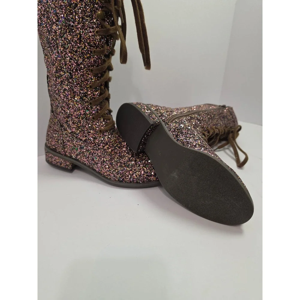 Joyfolie Keiko Tall Boots Confetti Glitter Lace Up Side Zip Kids Youth 2Y
